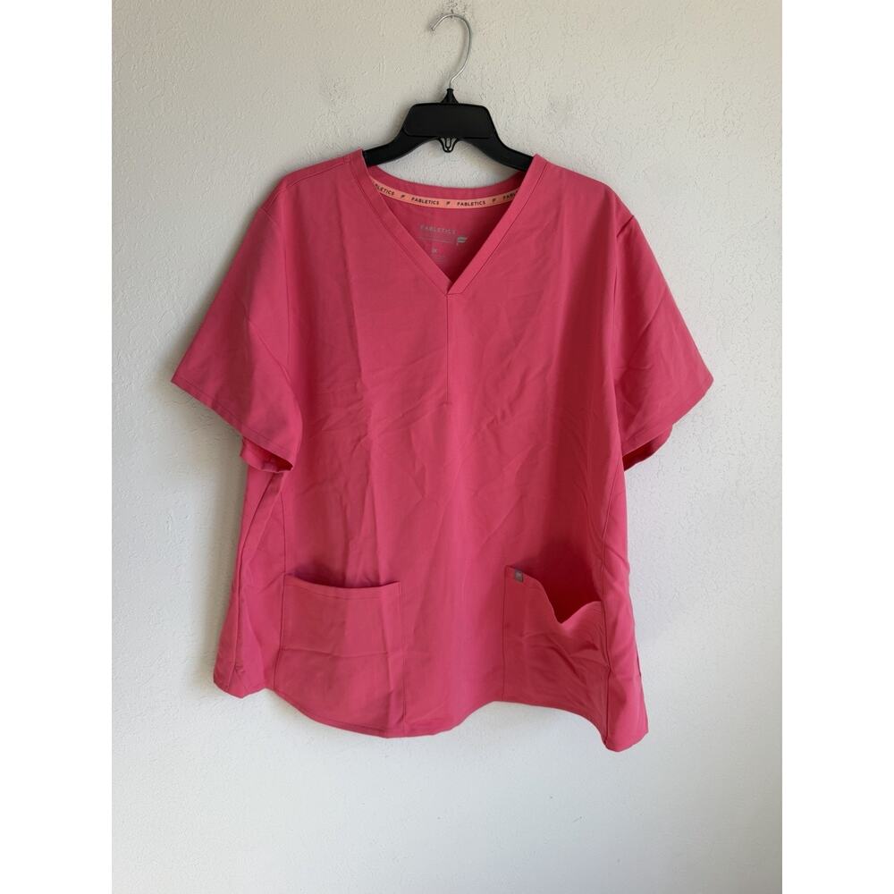 Fabletics Method 2-Pocket Scrub Top Pink Womens 3X Career Workwear
